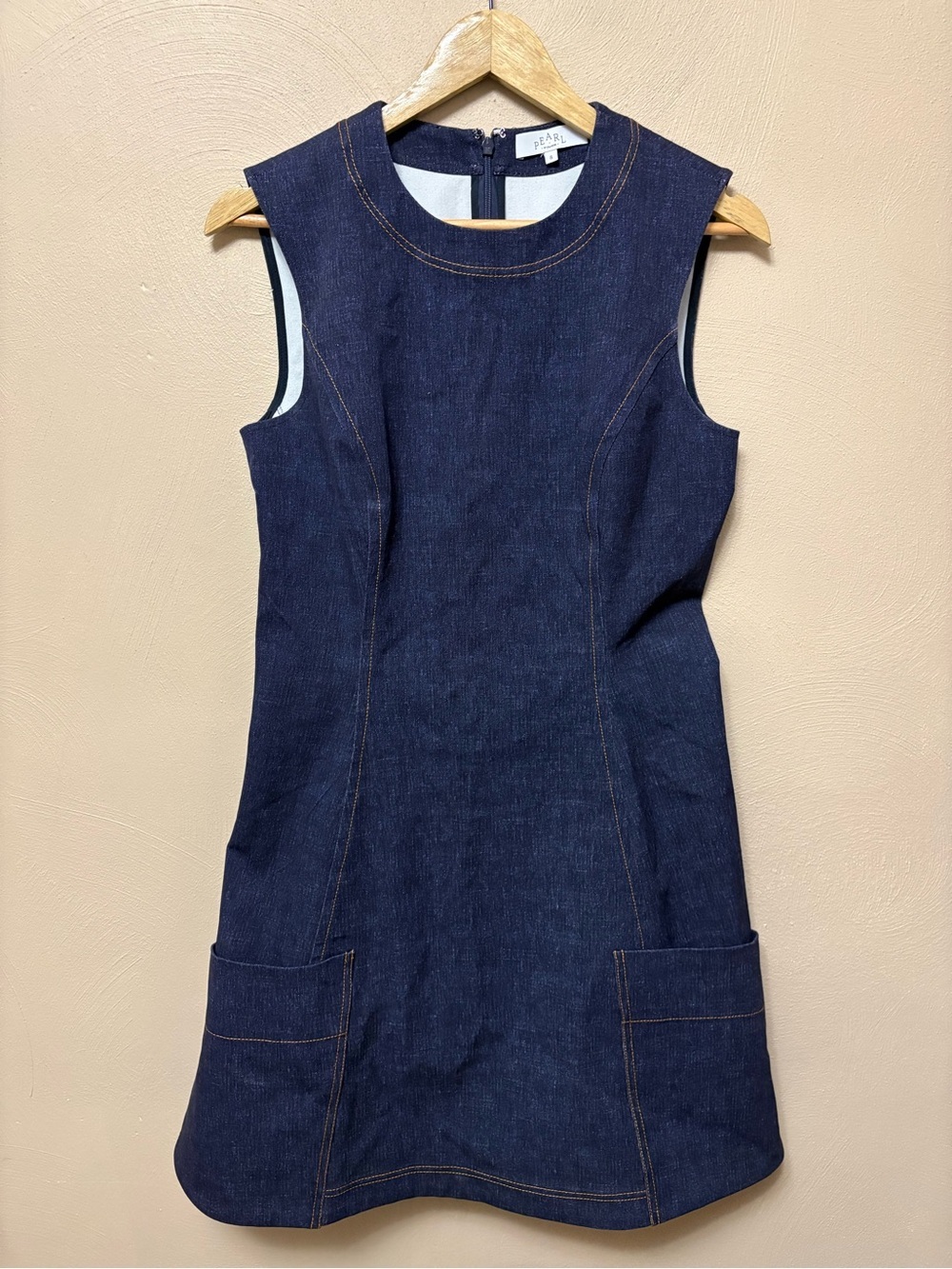 Pearl By Lela Rose Denim Sleeveless Dress Size 8 Dark Blue Wash